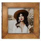 Ikeree 6X6 Rustic Picture Frames With Natural Bark Edges, Brown Wood Photo Frame For Tabletop Or Wall Mounting Display
