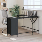 vidaXL Engineered Wood L-Shaped Desk - Black with Metal Frame - Featuring Adjustable Feet and Ample Storage