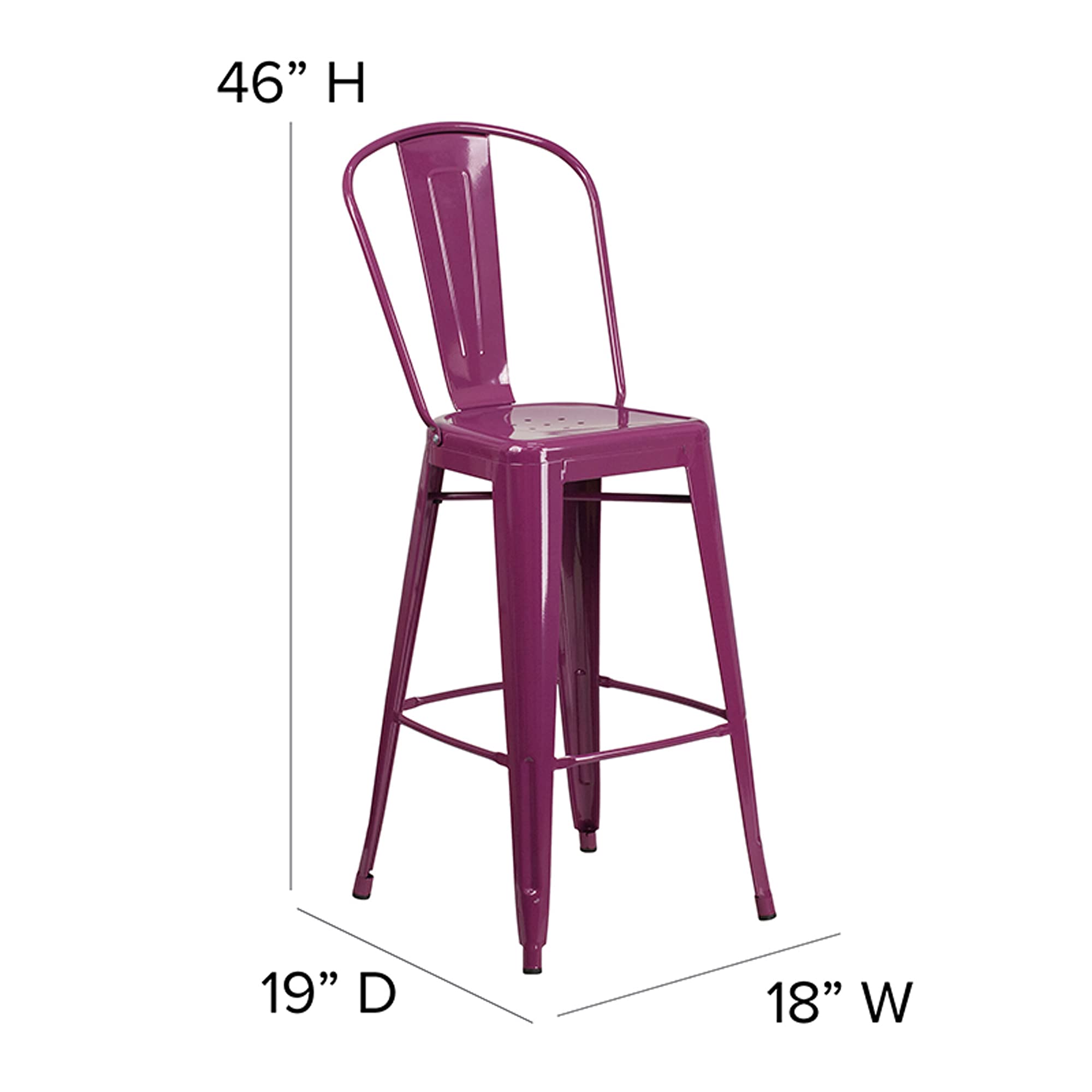 Flash Furniture Commercial Grade 30' High Purple Metal Indoor-Outdoor Barstool With Back
