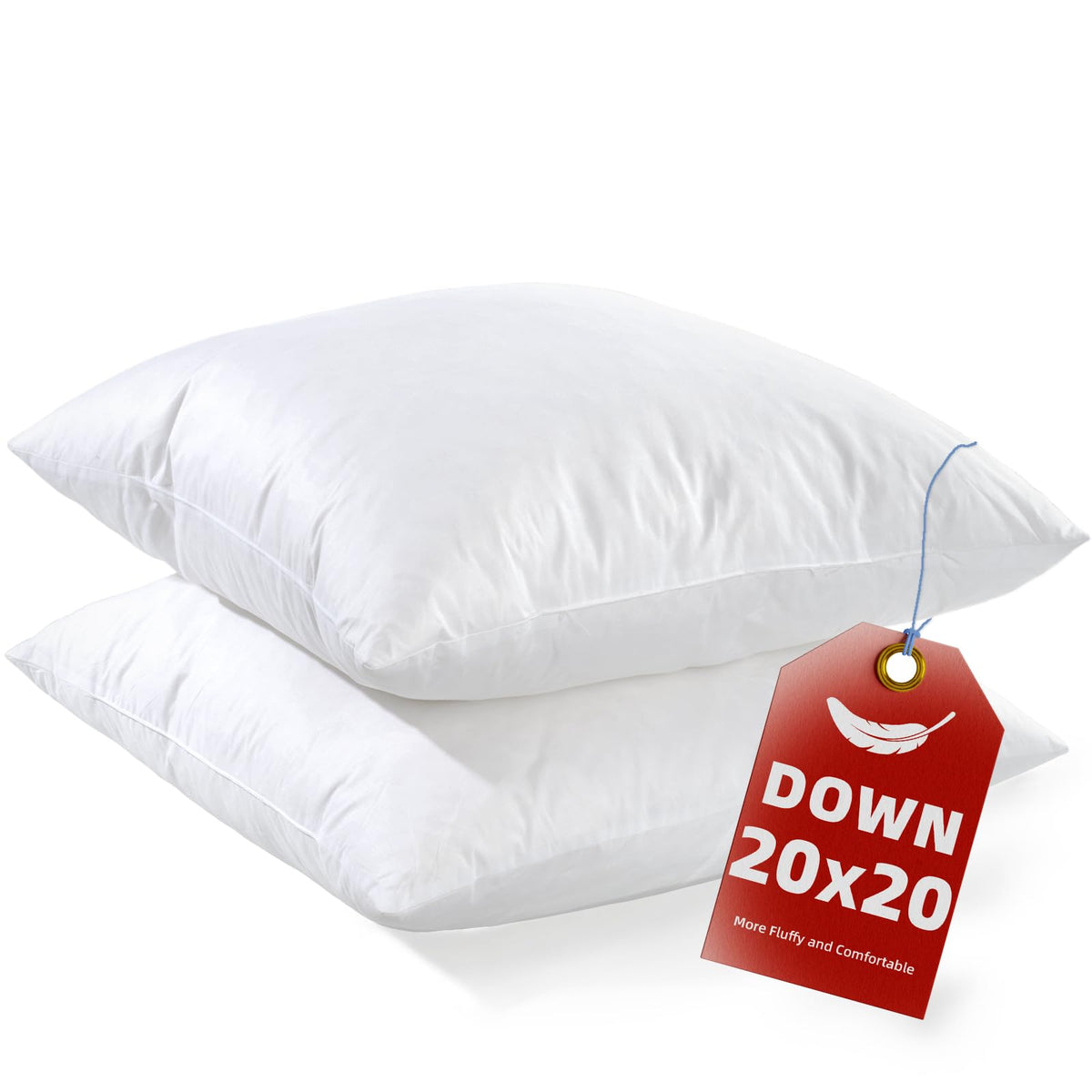 Ysther Down Feather Throw Pillow Inserts 20X20 Set Of 2 Firm Large Lumbar Pillows For Bed Decorative Couch Soft Pillows For Slee