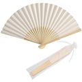 SL crafts 50pcs Paper Hand Fan with Organza Bags Bamboo Handheld Folding Fan Decorative Paper Fan Wedding Party Favors (Cream)