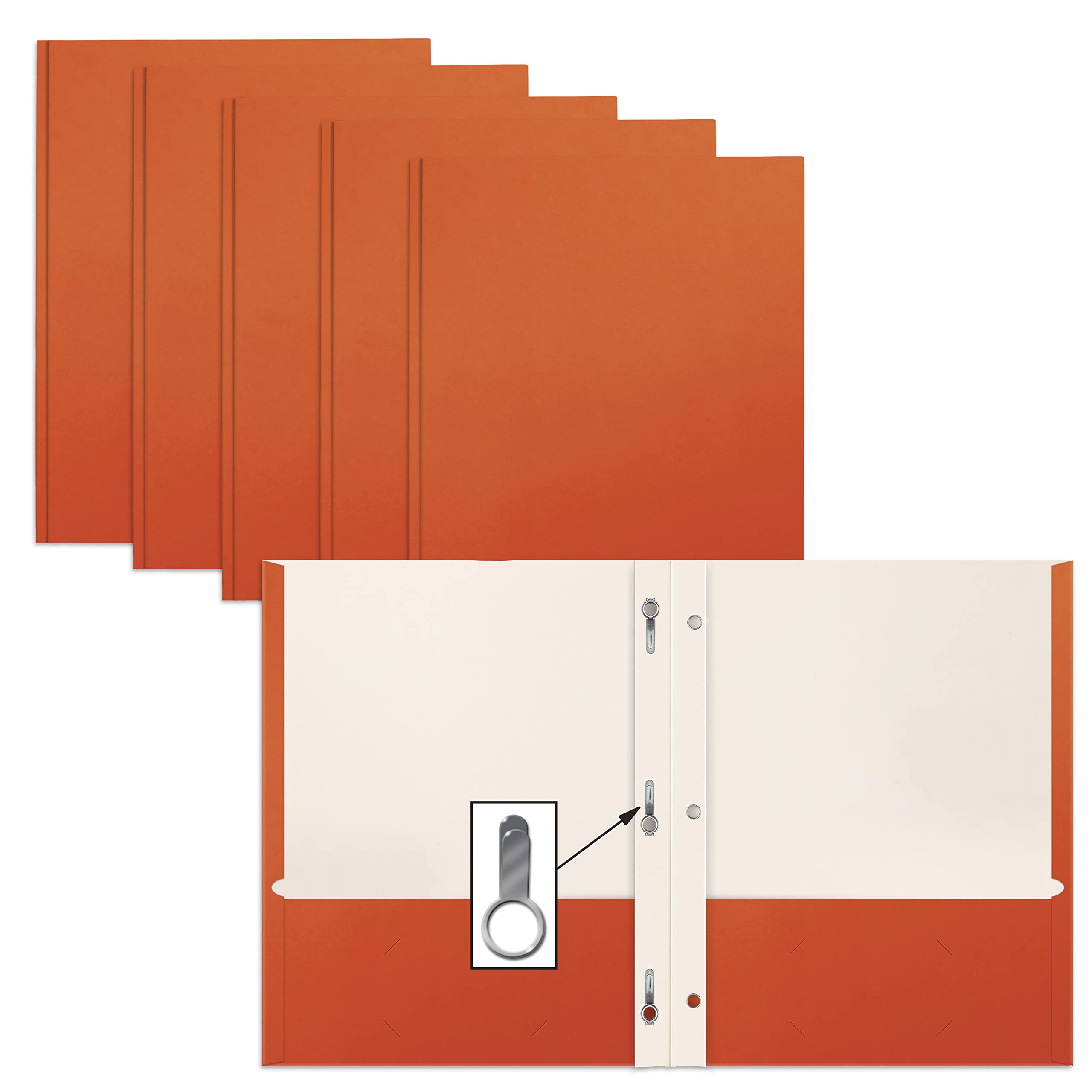Better Office Products Orange Paper 2 Pocket Folders With Prongs, 50 Pack, Matte Texture, Letter Size Paper Folders, 50 Pack, Wi