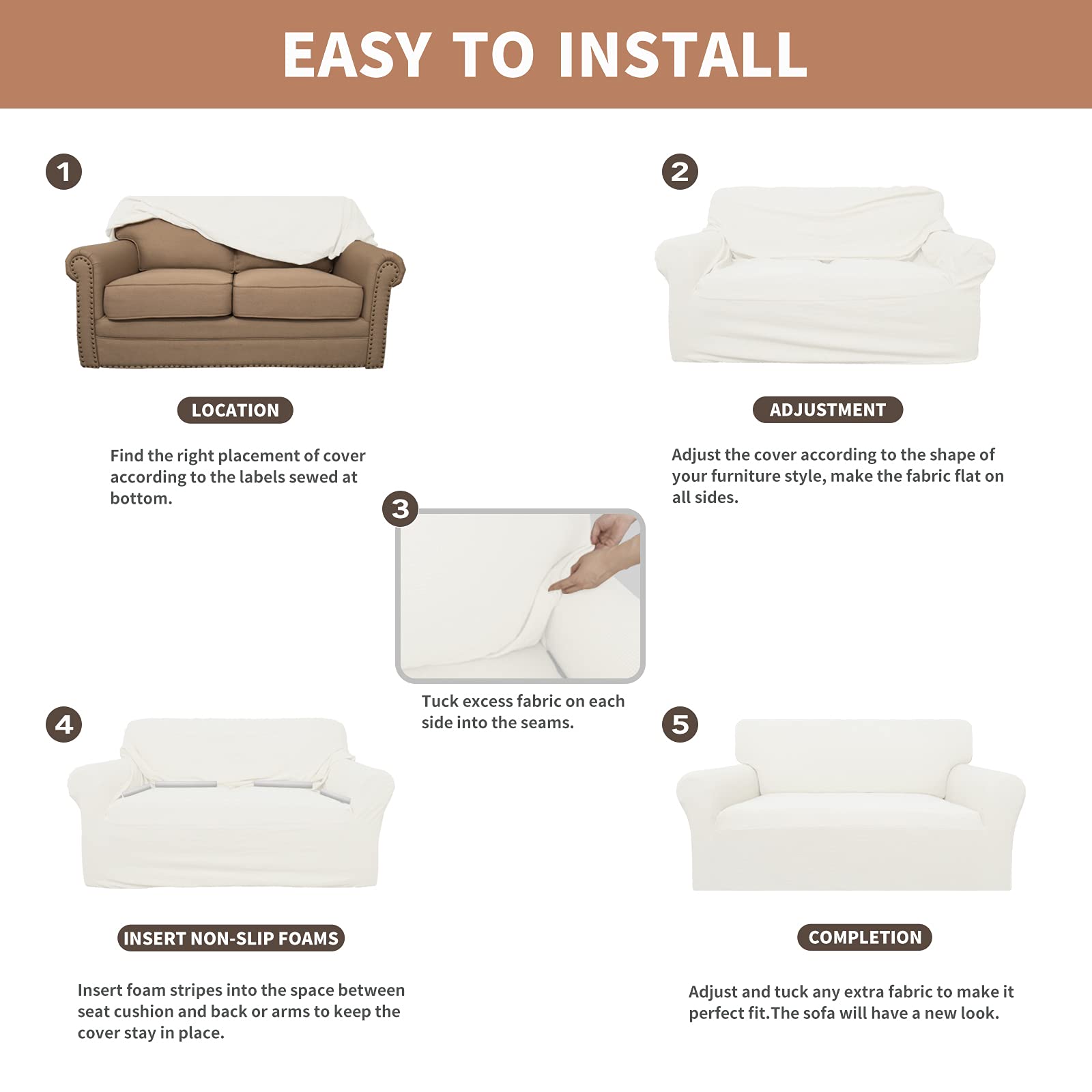 Easy-Going 100% Waterproof Oversized Loveseat Couch Cover, Dual Waterproof Sofa Cover, Stretch Jacquard Sofa Slipcover, Leakproof Furniture Protector For Kids, Pets, Dog And Cat, Cream