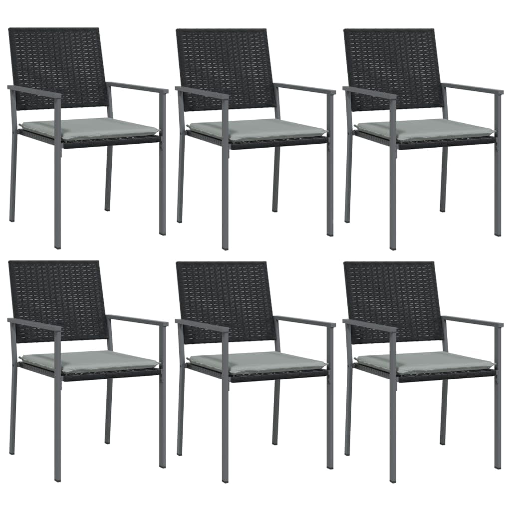 vidaXL - Modern 7-Piece Patio Dining Set with Cushions in Poly Rattan and Steel Frame - Black with Tempered Glass Tabletop and Light Grey Fabric Cushions