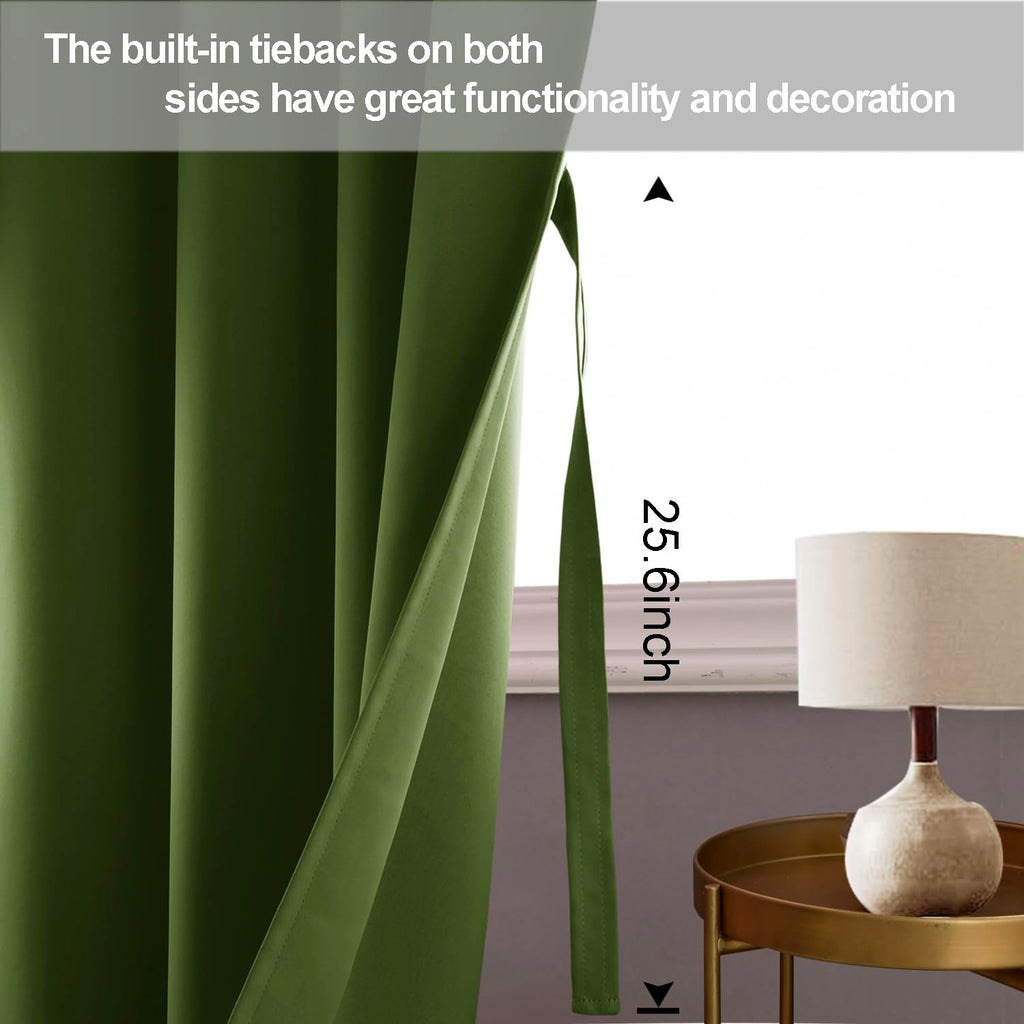 Jiuzhen Olive Green Blackout Curtains For Bedroom - Light Blocking And Noise Reducing Grommet Curtains For Living Room Darkening Curtains, Set Of 2 Window Curtain Panels, 52 X 84 Inch Length