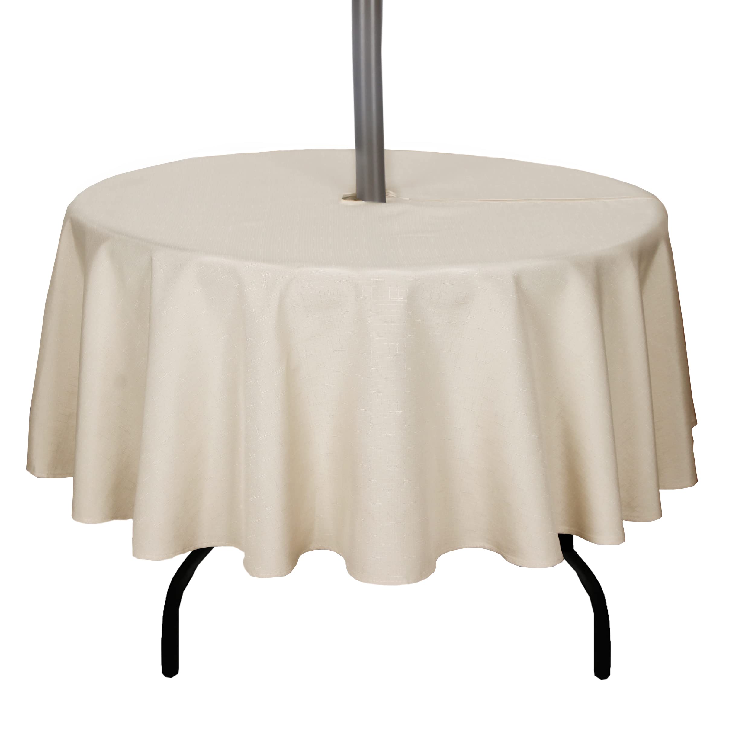 Youngseahome Outdoor Tablecloth Wrinkle-Free Stain Resistant Waterproof Polyester Fabric Table Cover With Zipper Umbrella Hole For Picnic/Party/Dinner/Patio Garden(70Inch Round,Zippered,Nature)