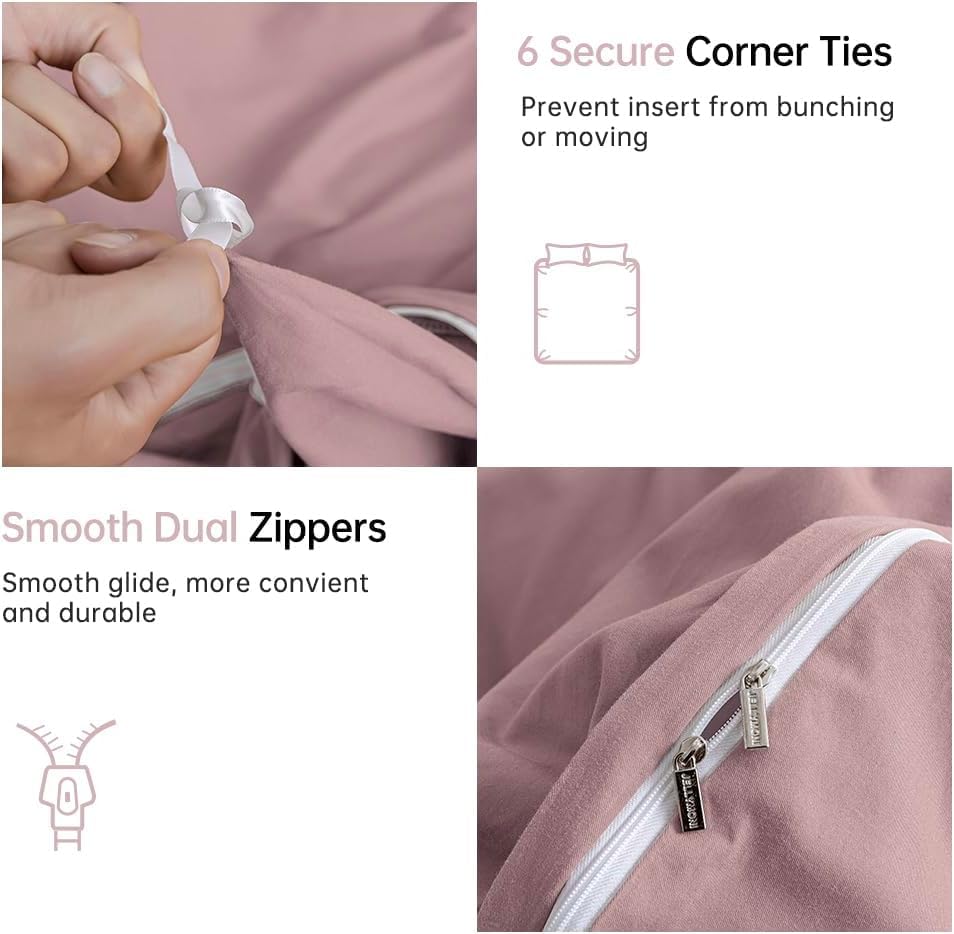 Jellymoni Cotton Duvet Cover California King - 100% Washed Cotton Linen Like Textured Comforter Cover, 3 Pieces Cozy Soft Beddin