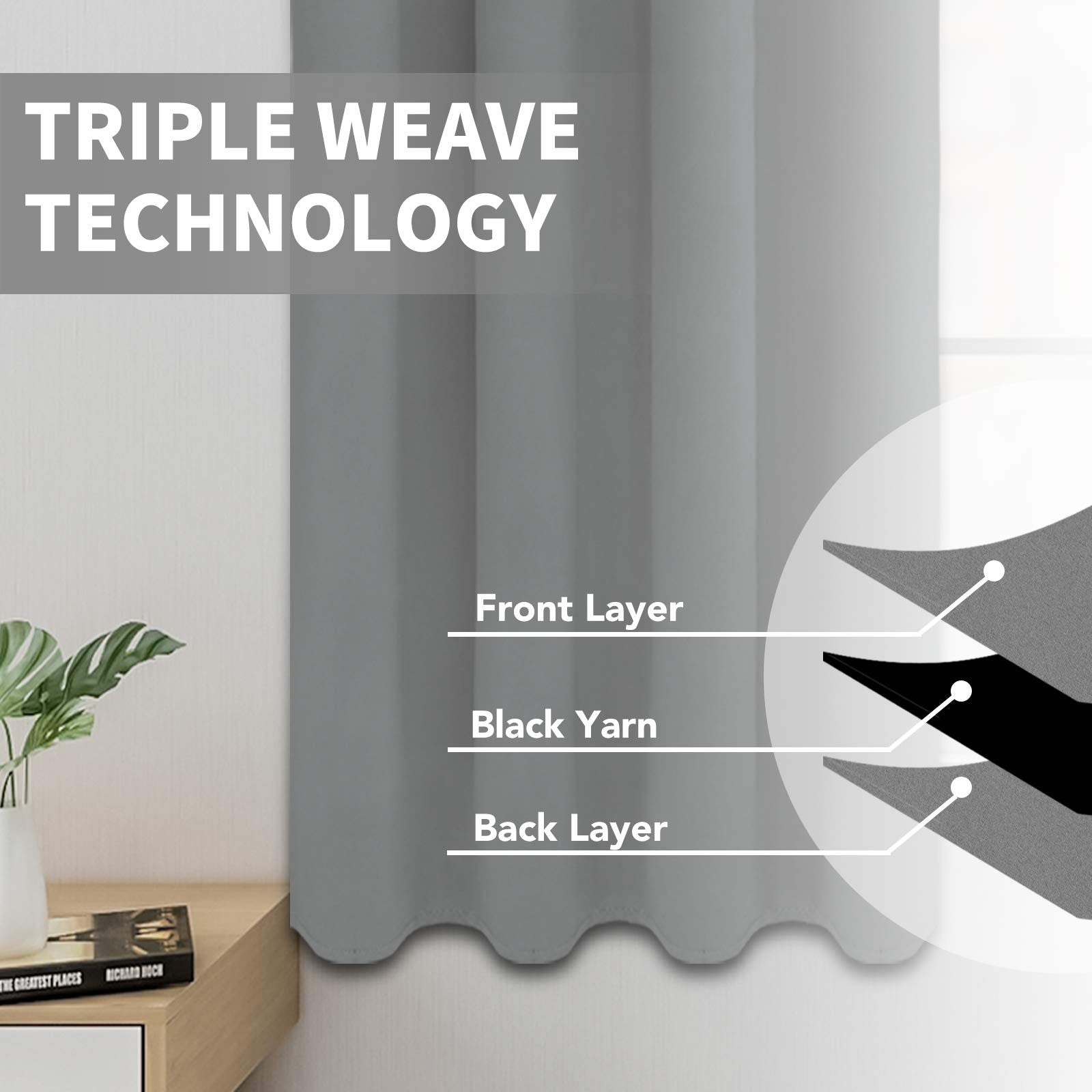 Easy-Going Blackout Curtains For Bedroom, 2 Panels Solid Thermal Insulated Grommet And Noise Reduction Window Drapes, Room Darkening Curtains For Living Room (52X96 In,Light Gray)