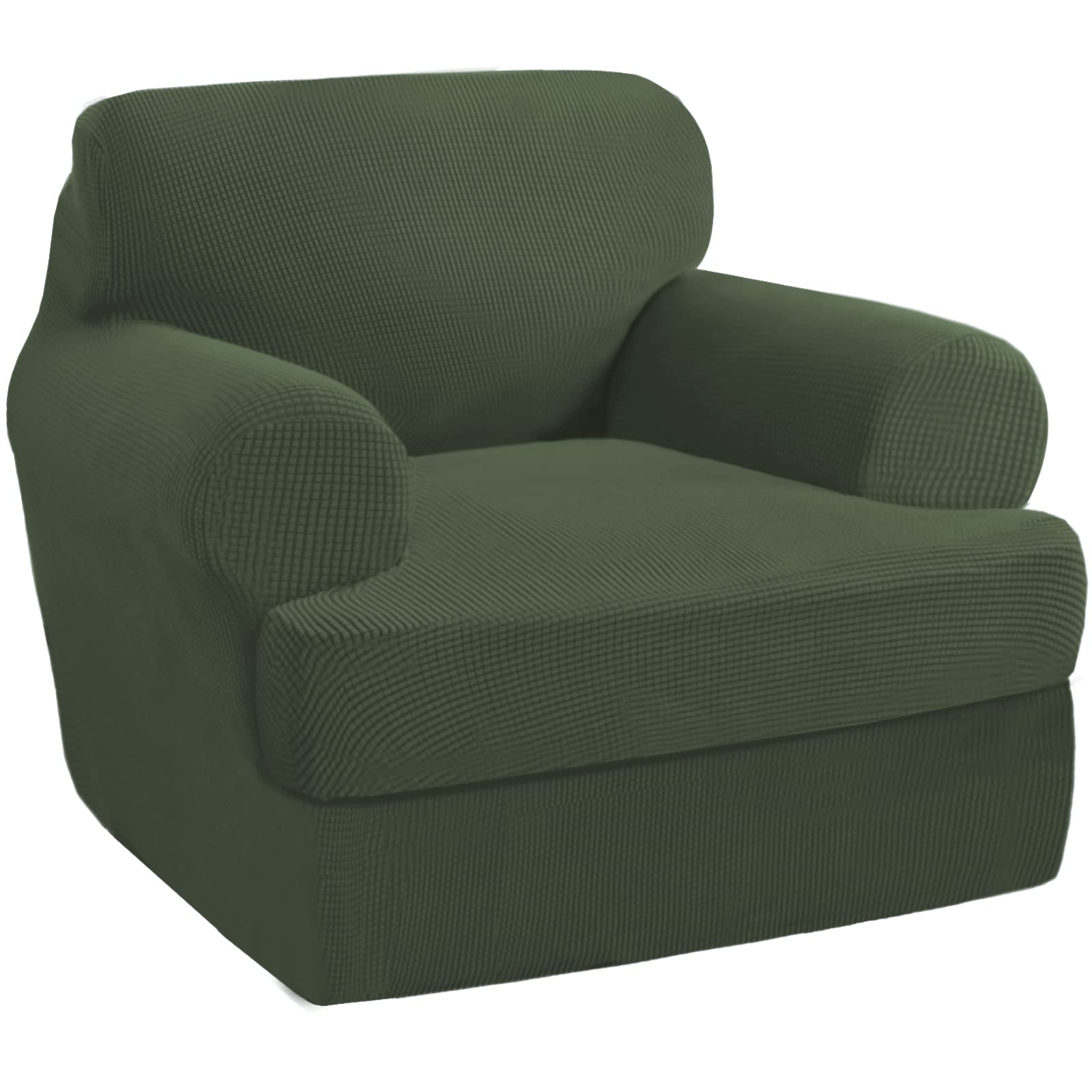 Princedeco 2 Pieces Armchair Slipcover Stretch Couch Covers For T Cushion Chair Slipcovers Soft Armchiar Covers Furniture Covers With 1 Individual T Cushion Shape Seat Covers Washable, Bronze Green