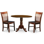 East West Furniture DLNO3-MAH-W 3 Piece Kitchen Table Set for Small Spaces Contains a Round Dining Table with Dropleaf and 2 Dining Room Chairs, 42x42 Inch, Mahogany