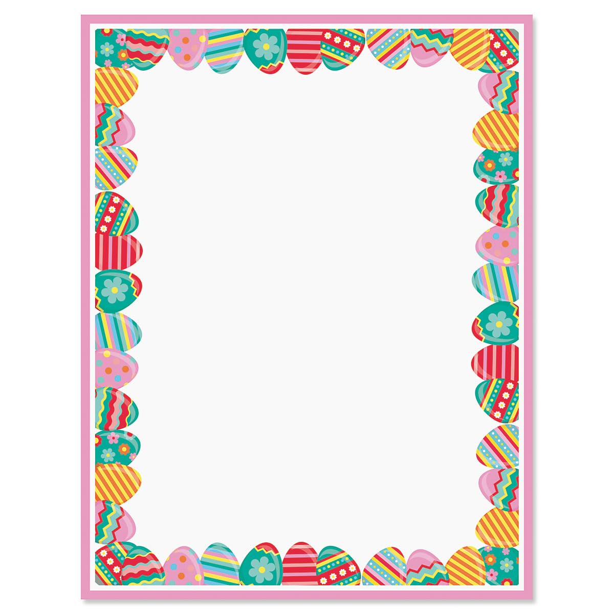 Current Pink Frame Easter Egg Letter Paper - Decorative Spring Stationery Sheets With Egg Border, Printable Holiday, Wedding & B