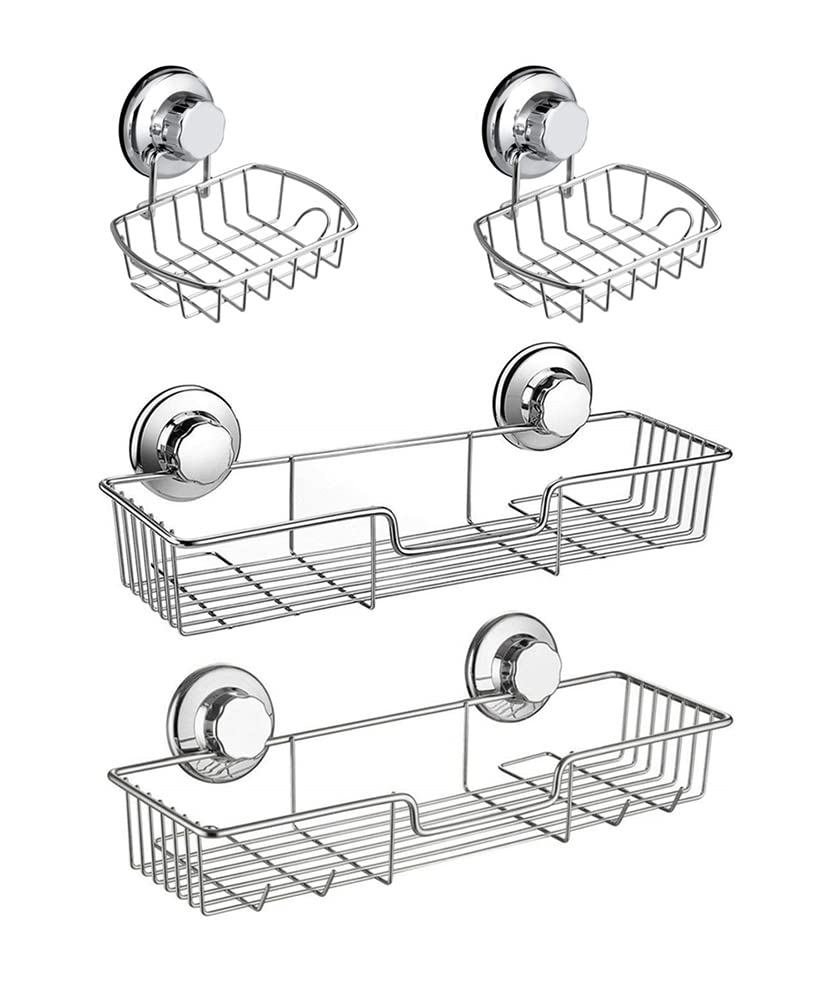 SANNO Suction Cups Shower Caddy Suction Soap Holder, Shower Organizer with Soap Holder Wall Mounted Stainless Steel Rustproof Sh
