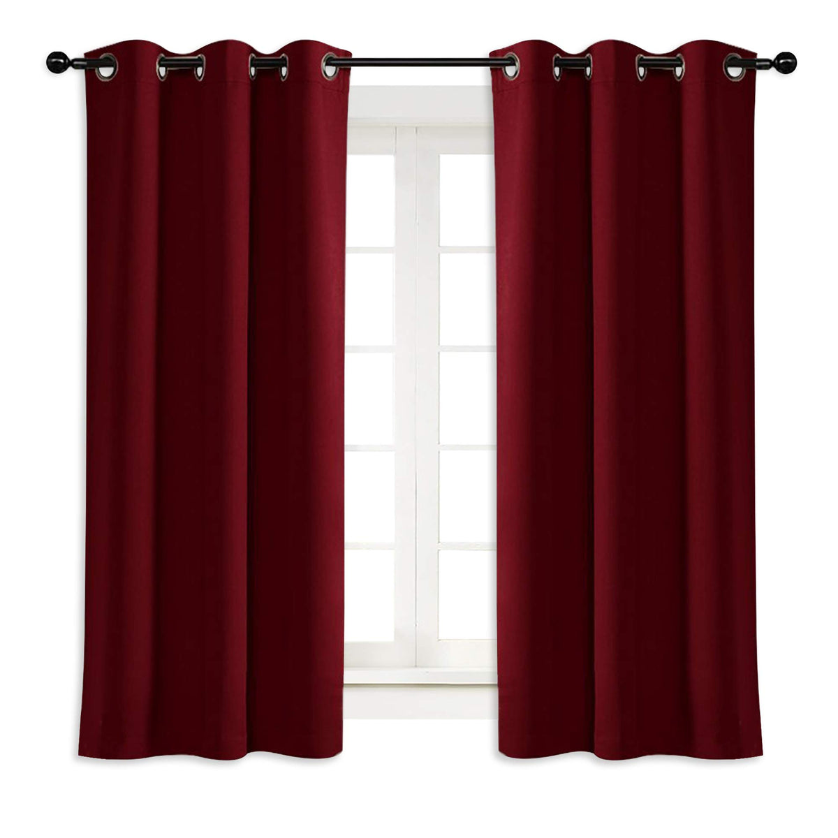 Nicetown Burgundy Blackout Window Curtain For Kitchen Noise Reducing Solid Grommet Window Treatment Drapery/Drape For Thanksgivi