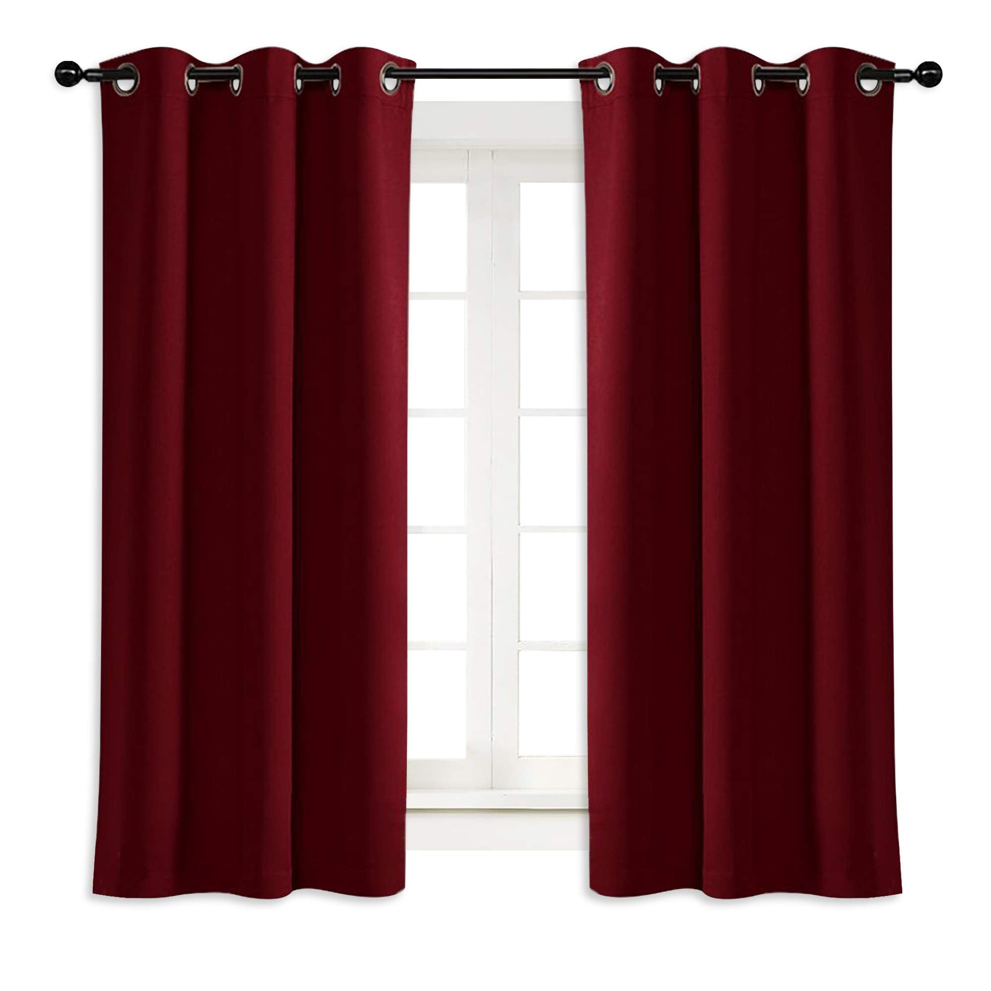 Nicetown Burgundy Blackout Window Curtain For Kitchen Noise Reducing Solid Grommet Window Treatment Drapery/Drape For Thanksgivi