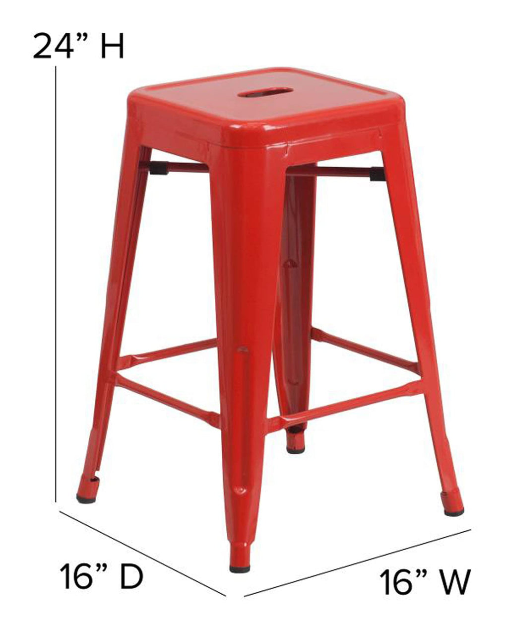 Flash Furniture Kai Commercial Grade Indoor-Outdoor Counter Height Stool - Red Metal Frame - Red Poly Resin Seat - 24" High - Backless