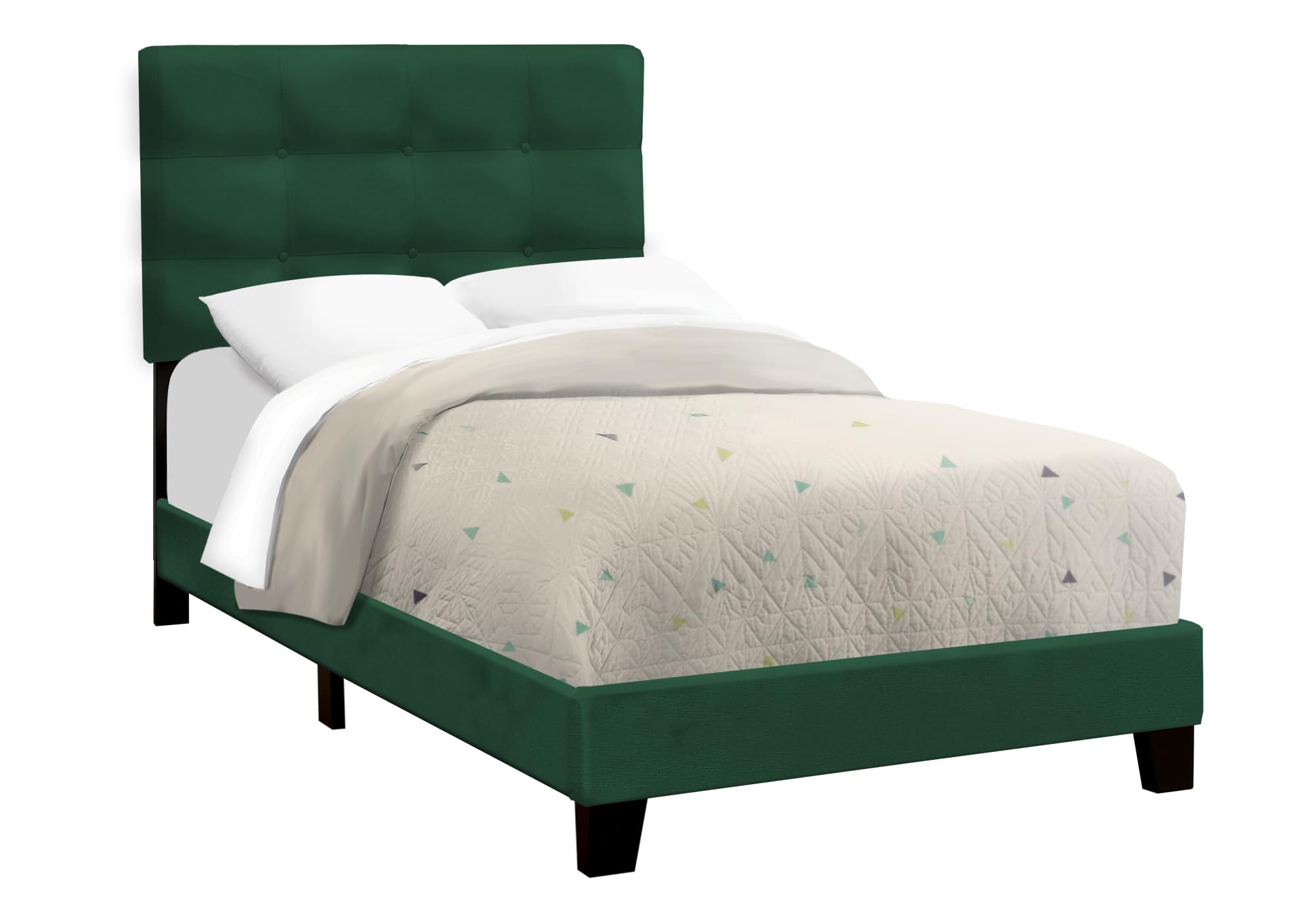 Monarch Specialties I 5917T Bed, Twin Size, Upholstered, Bedroom, Frame Only, Youth, Teen, Juvenile, Green Velvet