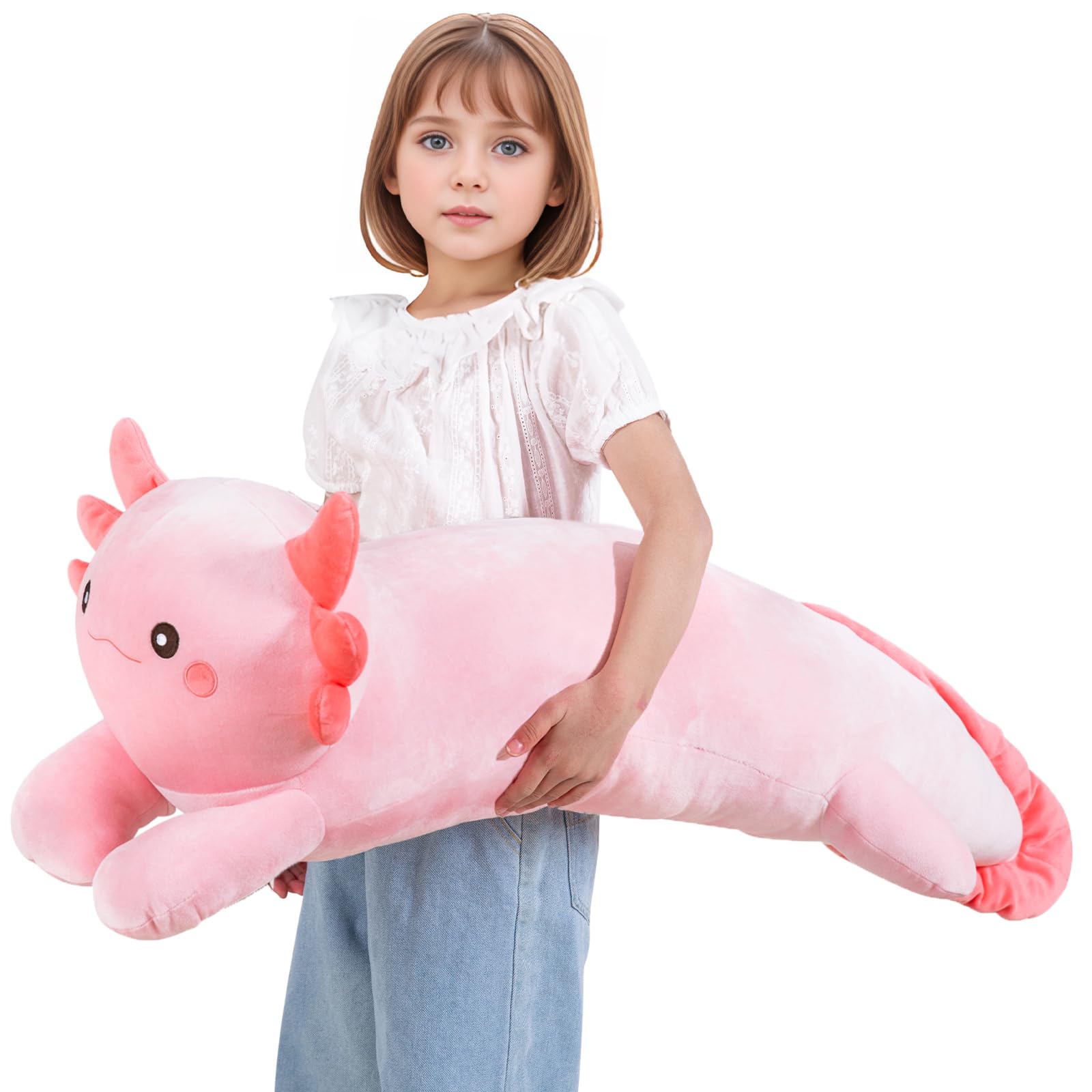 Mmguai 40 ' ' Large Axolotl Plush Stuffed Animal, Axolotl Pink Long Pillow Toy, Giant Soft Stuffed Salamander Plushies Gift For