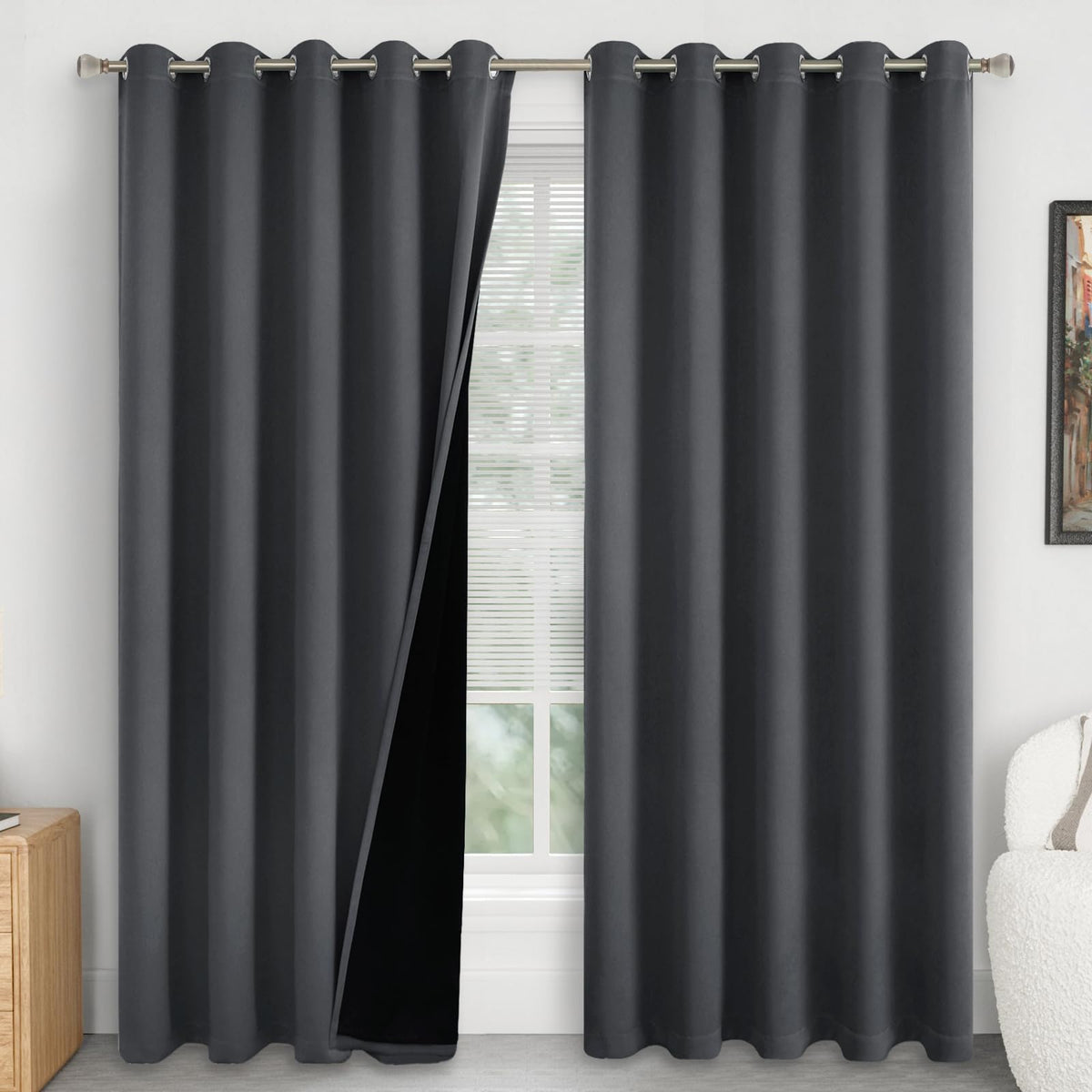 Quemas 100% Blackout Curtains 84 Inch Length 2 Panels For Living Room, Thermal Insulated Total Light Blocking Soundproof Floor L