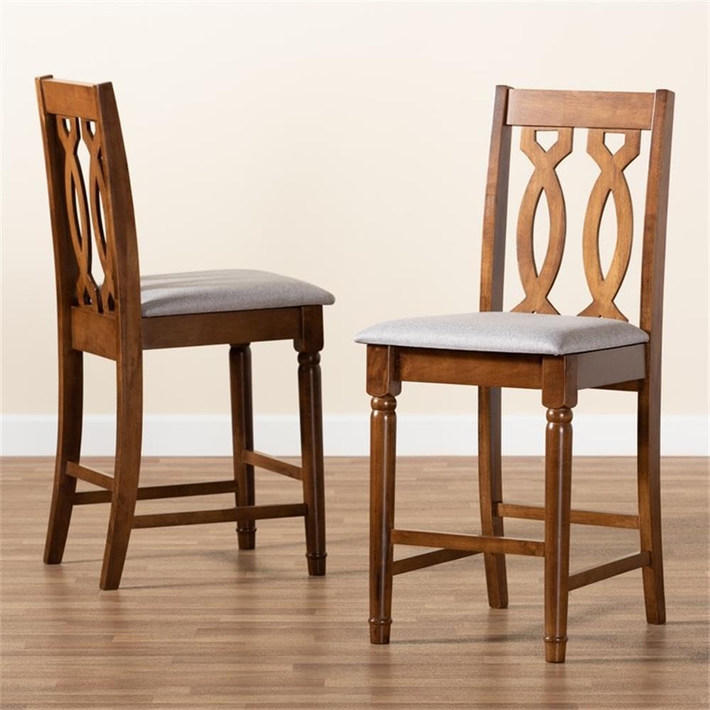 Baxton Studio Darcie Modern and Contemporary Grey Fabric Upholstered and Walnut Brown Finished Wood 2-Piece Counter Stool Set