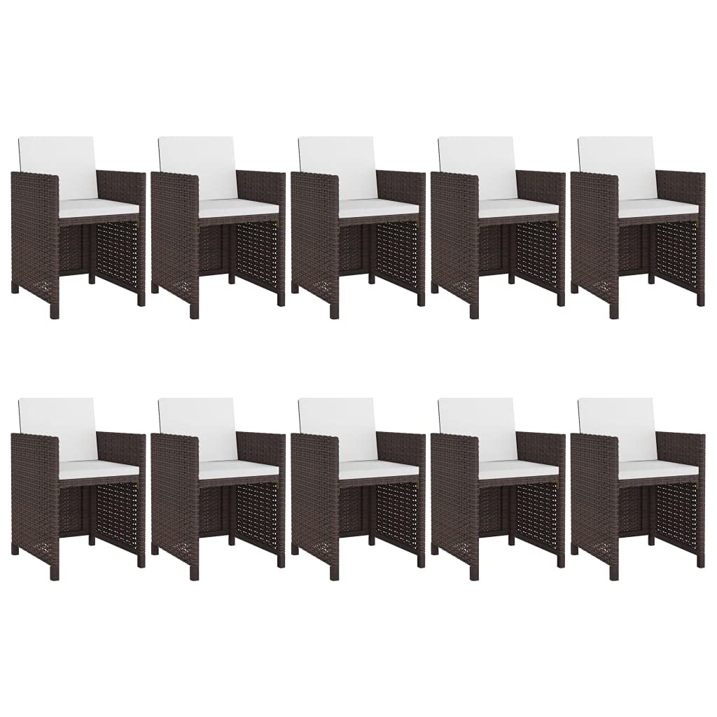 vidaXL 11 Piece Patio Dining Set with Cushions Poly Rattan Brown
