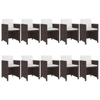 vidaXL 11 Piece Patio Dining Set with Cushions Poly Rattan Brown