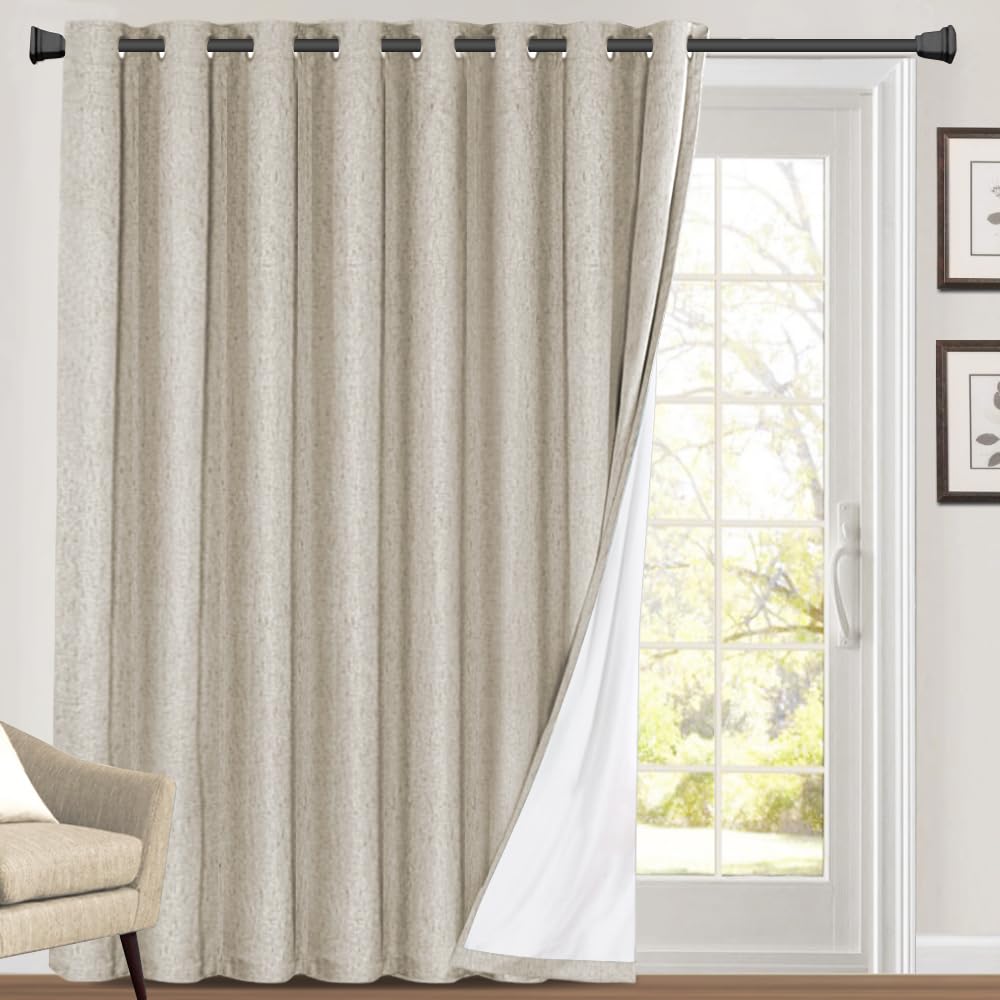 Princedeco 100% Blackout Curtains 84 Inches Long Extra Wide Sliding Glass Door Curtain Patio Door Curtains For Sliding Glass Door Thermal Insulated For Winter,100 X 84 Curtains,Cobblestone