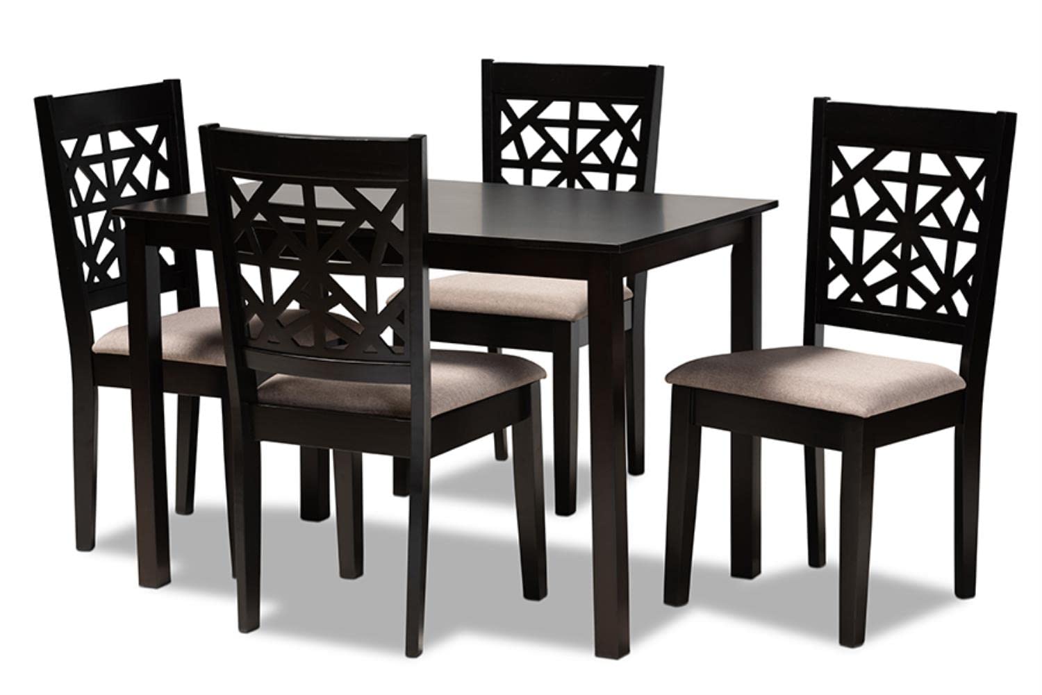 Baxton Studio Jackson Sand Upholstered Espresso Finished Wood 5-Piece Dining Set