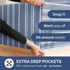 Extra Deep Pocket Cal King Sheets - 4 Piece Breathable & Cooling Bed Sheets - Hotel Luxury Bed Sheet Set - Soft, Wrinkle Free & Comfy - Easily Fits Extra Deep Mattresses - Blue Striped Sheets Set