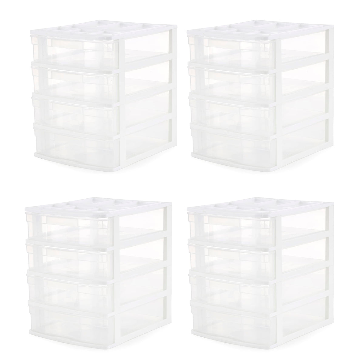 Gracious Living 4Drawer Desktop/Countertop Organizer, White/Clear, 4 Pack