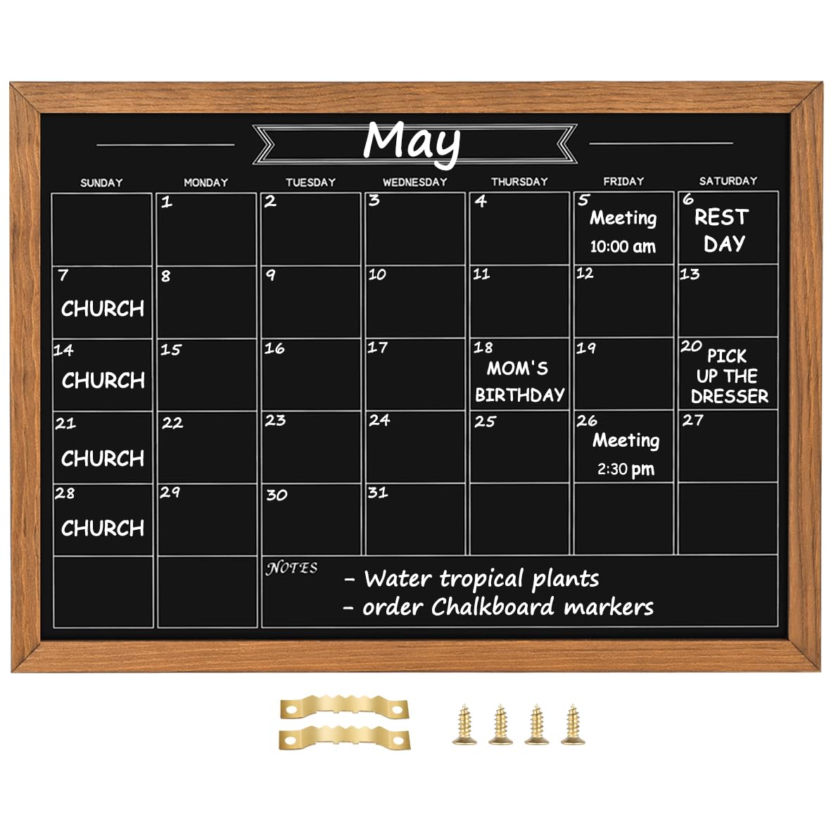 Umtiti Calendar Chalkboard, 17.7' * 23.6', Magnetic Surface Rustic Brown Solid Pine Wood Frame Chalk Board For Planning/School