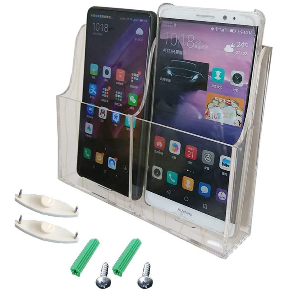 Zmmyr Media Organizer Storage Box Acrylic Transparent Wall Mount Mobile Phone Holder Remote Control (Double Grid)