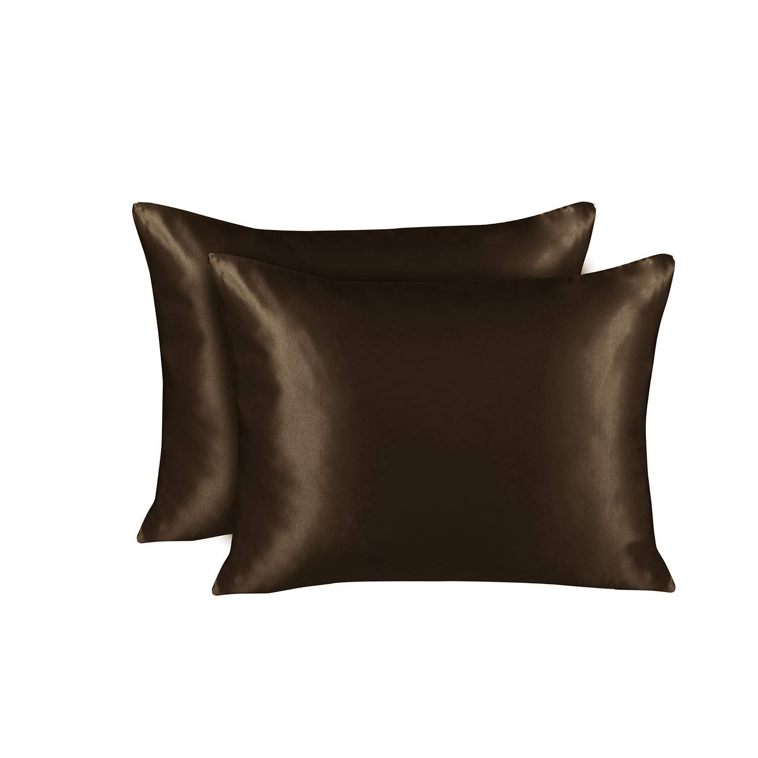 Shopbedding Luxury Satin Pillowcase For Hair - Queen Satin Pillowcase With Zipper, Brown (Pillowcase Set Of 2) - Blissford