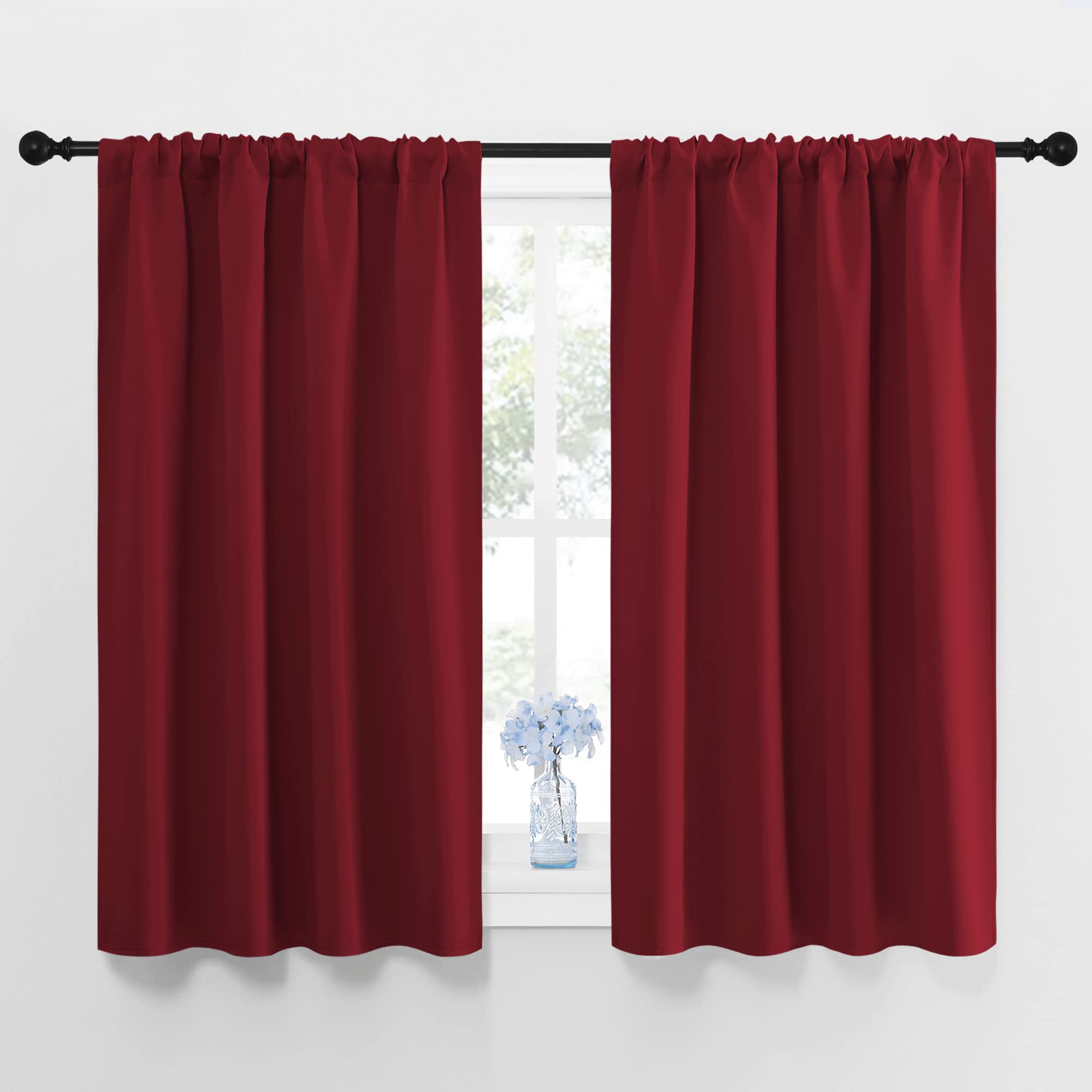 Nicetown Burgundy Curtains Blackout Drape Panels - Lights Block Out Window Treatment Curtain Sets For Home Decoration On Christm
