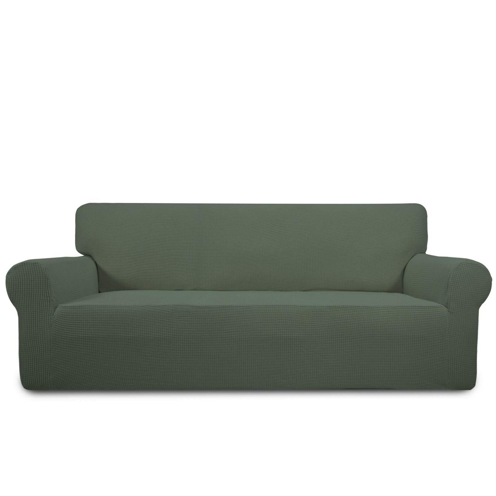 Purefit Stretch Oversized Sofa Slipcover – Spandex Jacquard Non Slip Soft Couch Sofa Cover, Washable Furniture Protector With Non Skid Foam And Elastic Bottom For Kid (Oversized Sofa, Greyish Green)