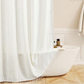 Colorigan Boho Farmhouse Shower Curtain - Linen Rustic Heavy Duty Fabric Shower Curtain Set With Tassel, Water Repellent Cloth,