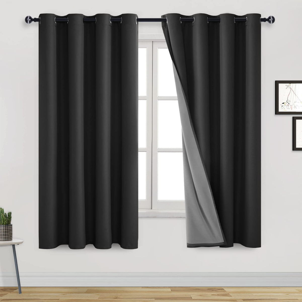 Dwcn 100% Black Out Curtains 63 Length For Bedroom/Living Room/Nursery/Office For Thermal Insulating & Noise Reducing Set Of 2 P