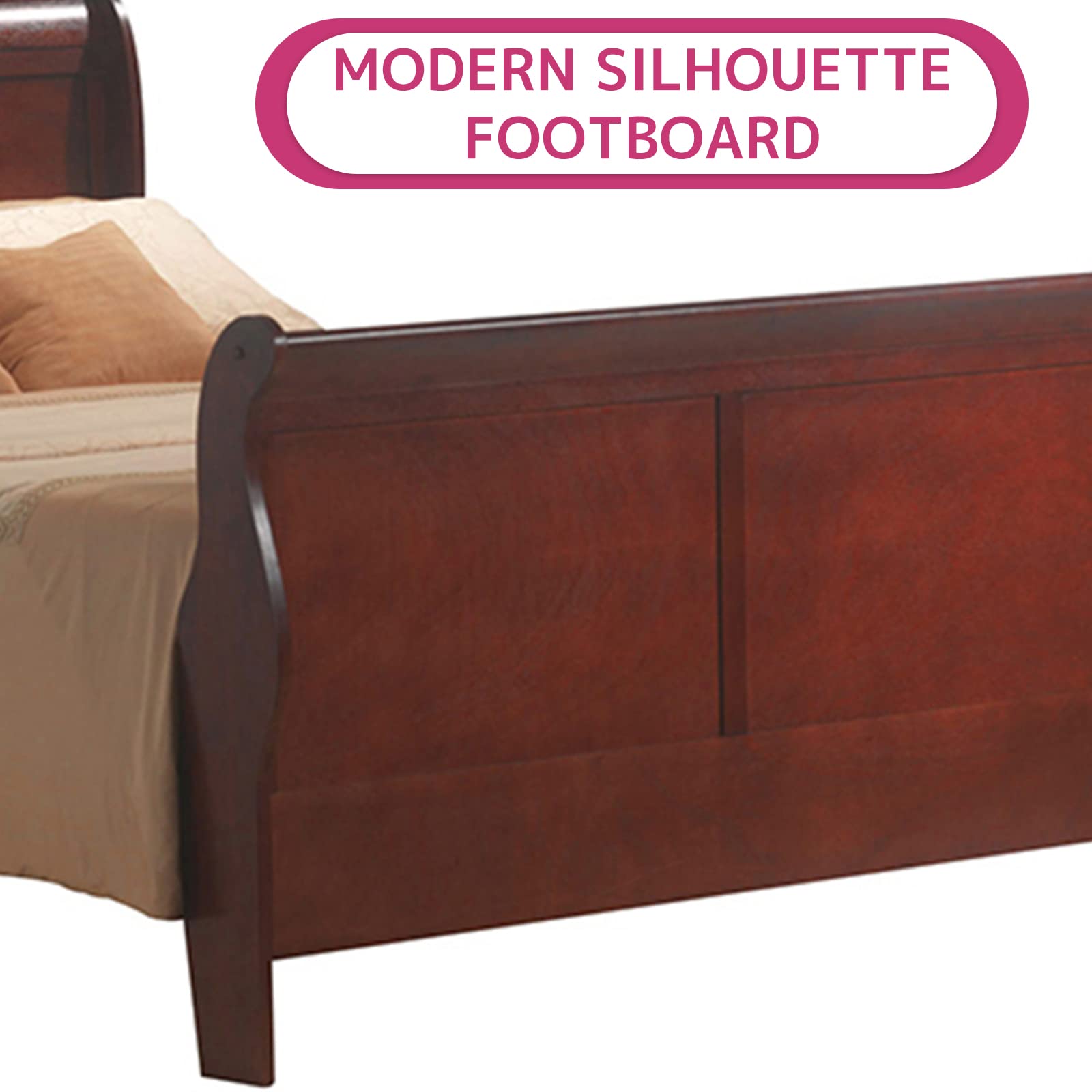 Acme Furniture Louis Philippe III Traditional Wood Sleigh Queen Bed in Cherry