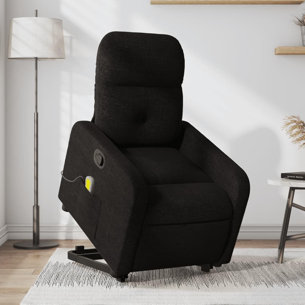 vidaXL Black Fabric Massage Power Lift Recliner Chair - Electric-Assisted Standing, Manual Reclining, Vibration Massage, Comfort Padding, and Side Pocket