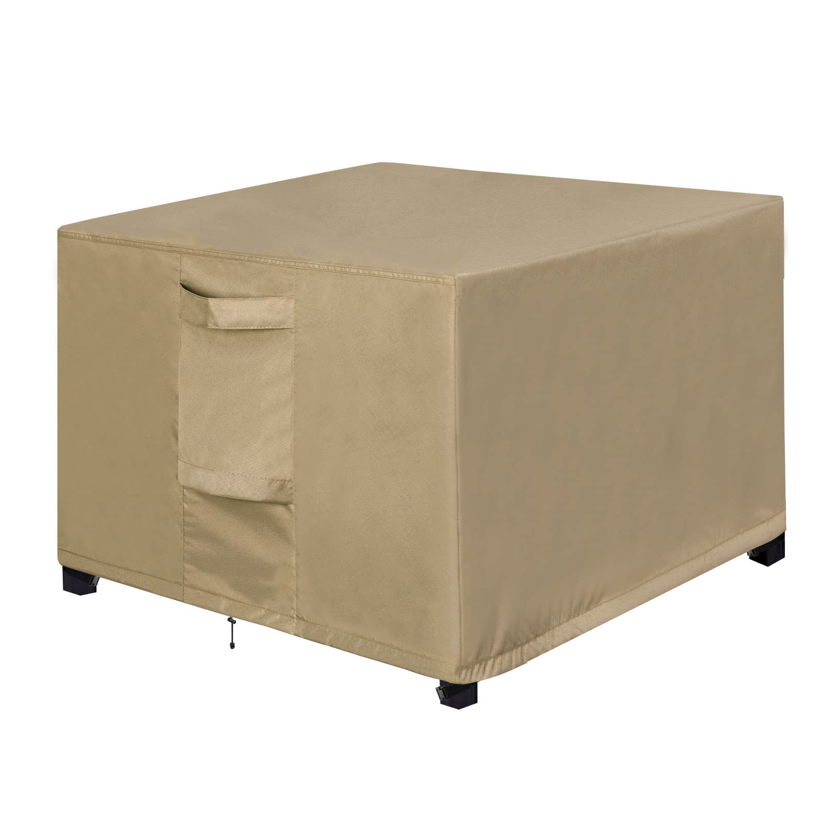 Outdoorlines Outdoor Waterproof Patio Ottoman Covers - Square Uv-Proof Patio Side Table Cover Windproof Heavy-Duty Furniture Covering Protector 33L X 33W X 17H Inch, Camel