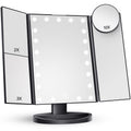 HUONUL Makeup Mirror Vanity with Lights, 2X 3X 10X Magnification, Lighted Mirror, Touch Control, Trifold Dual Power Supply, Port