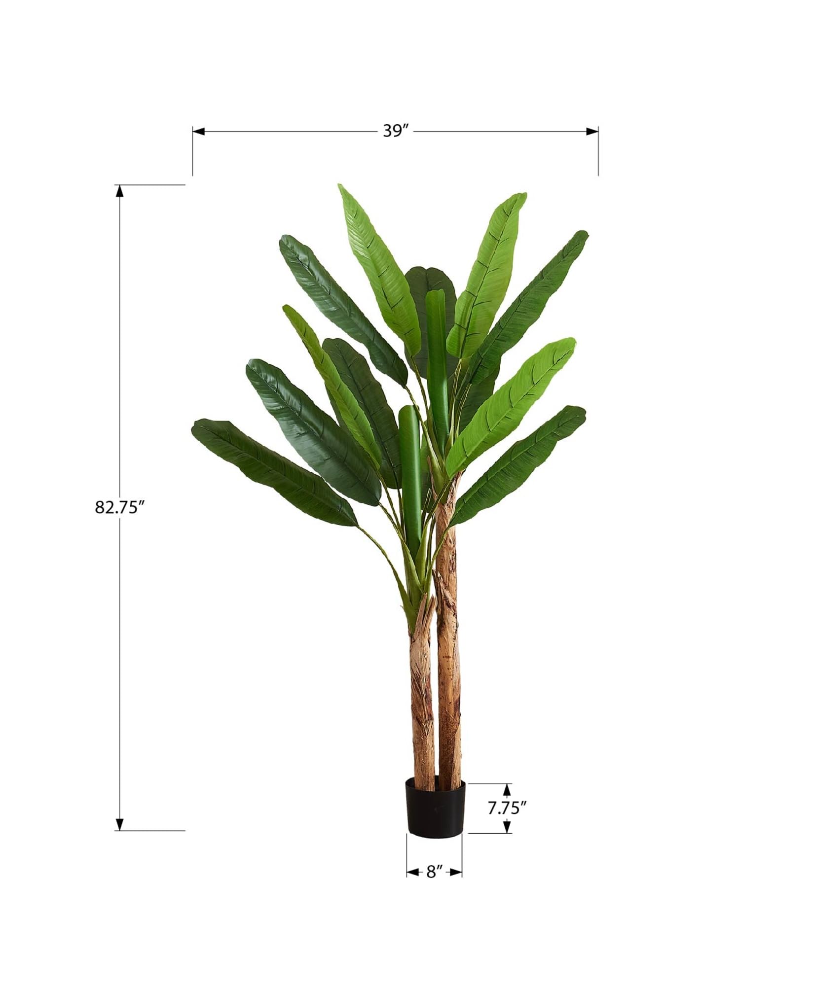 Monarch Specialties I 9593 Artificial Plant, 83' Tall, Banana Tree, Indoor, Decorative, Faux, Floor, Potted, Real Touch, Green Leaves, Black Pot