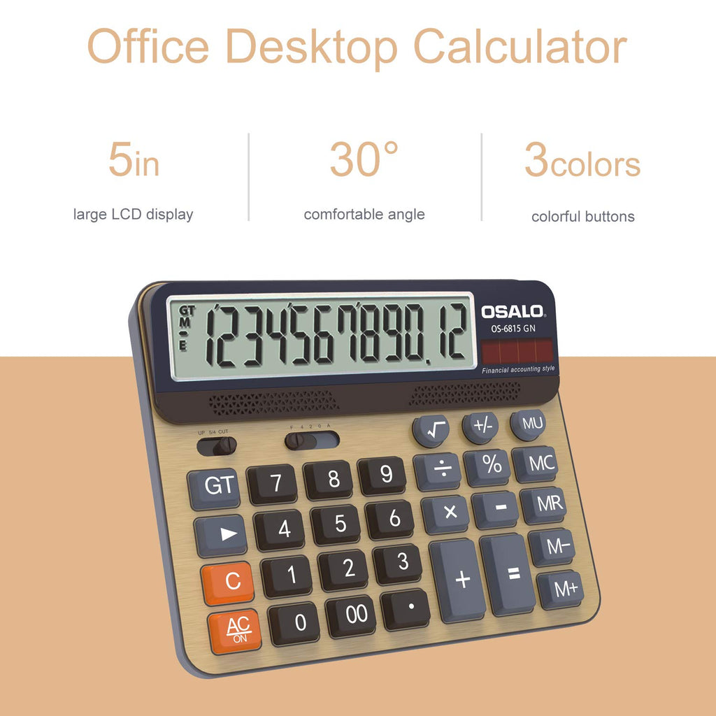 Desktop Calculator Extra Large 5-Inch Lcd Display 12-Digit Big Number Accounting Calculator With Giant Response Button, Battery