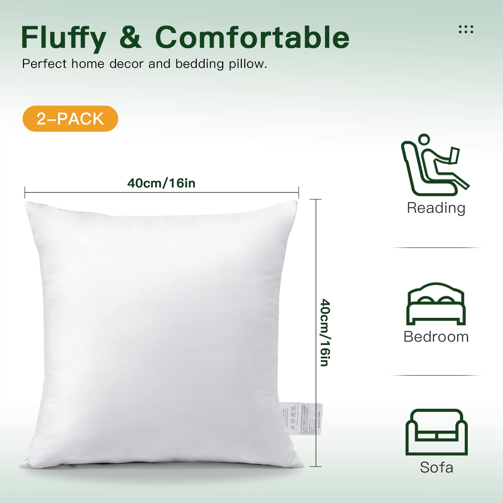 Otostar Pack Of 2 Throw Pillow Inserts, 16 X 16 Square Cushion Inner Soft Fluffy Plump Stuffer Cushion Pads White Decorative Pillow Inserts