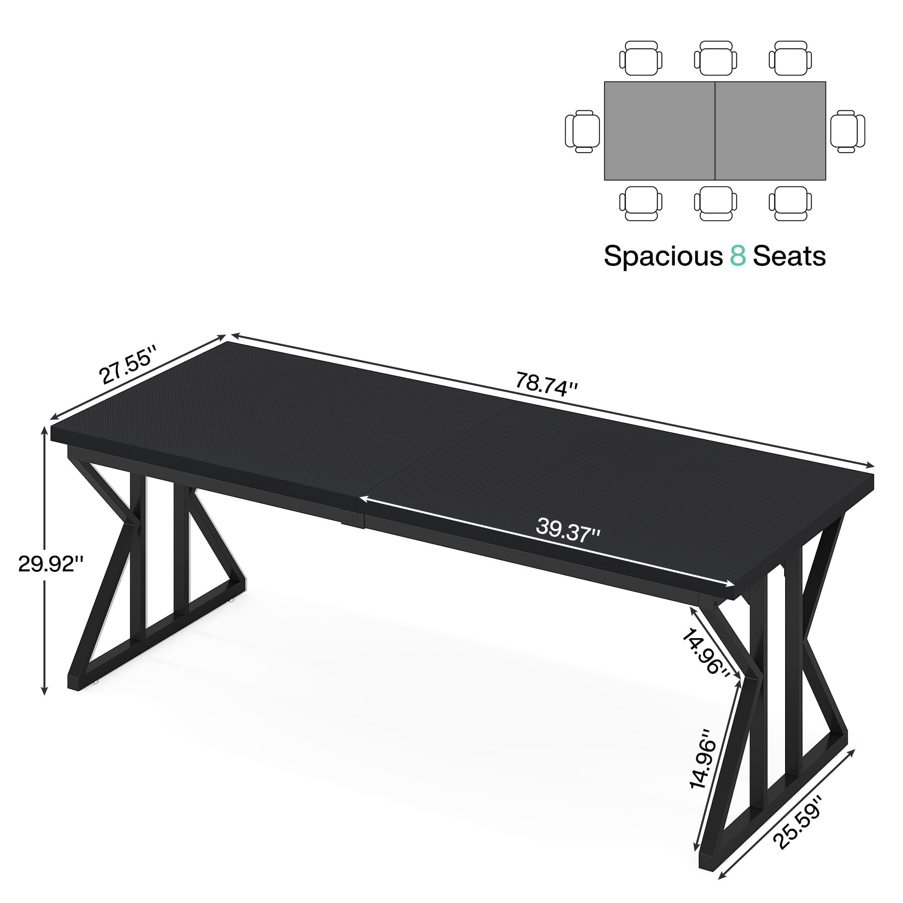 Tribesigns 78.7-Inch Executive Desk, Large Computer Office Desk Workstation, Modern Simple Style Laptop Desk Study Writing Table Business Furniture For Home Office (Black, 78.7 Inch)