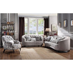 Acme Saira Tufted Accent Chair with 1 Pillow in Light Gray and Blue Fabric