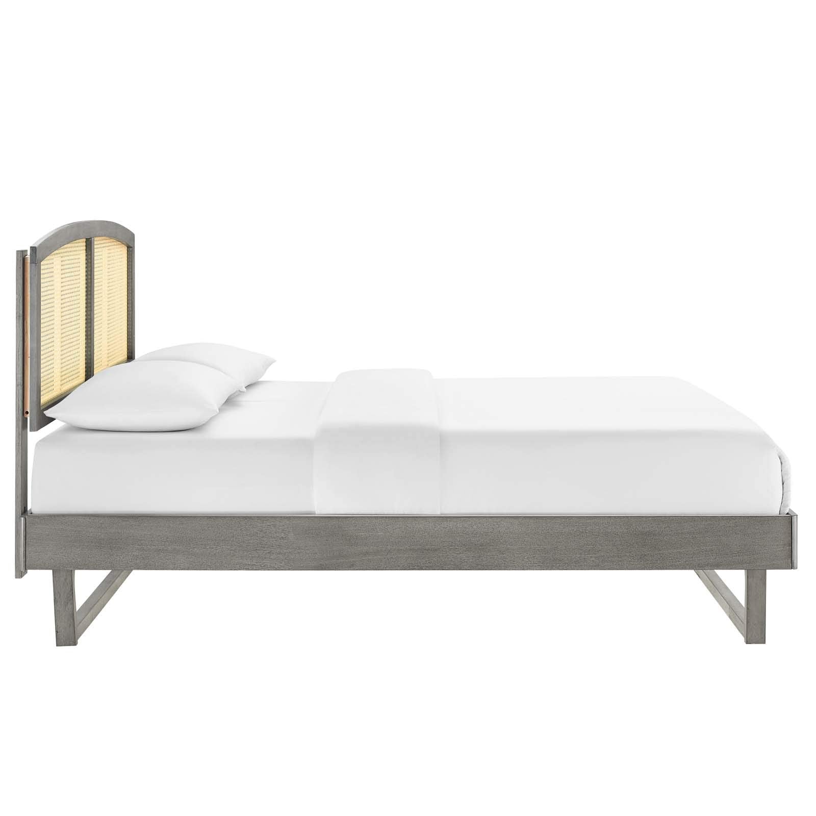 Modway Sierra Cane And Wood Queen Platform Bed With Angular Legs In Gray