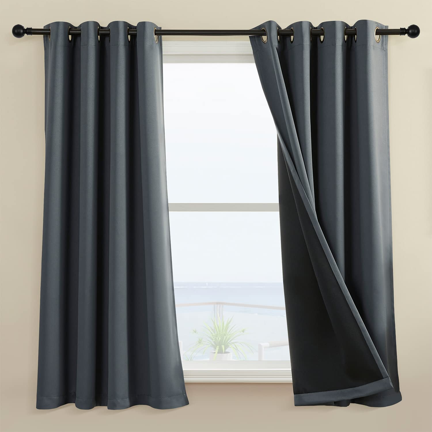 Rutterllow 100% Blackout Curtain 2 Panels , Heat And Full Light Blocking Drapes With Grommets For Bedroom, Thermal Insulated Win