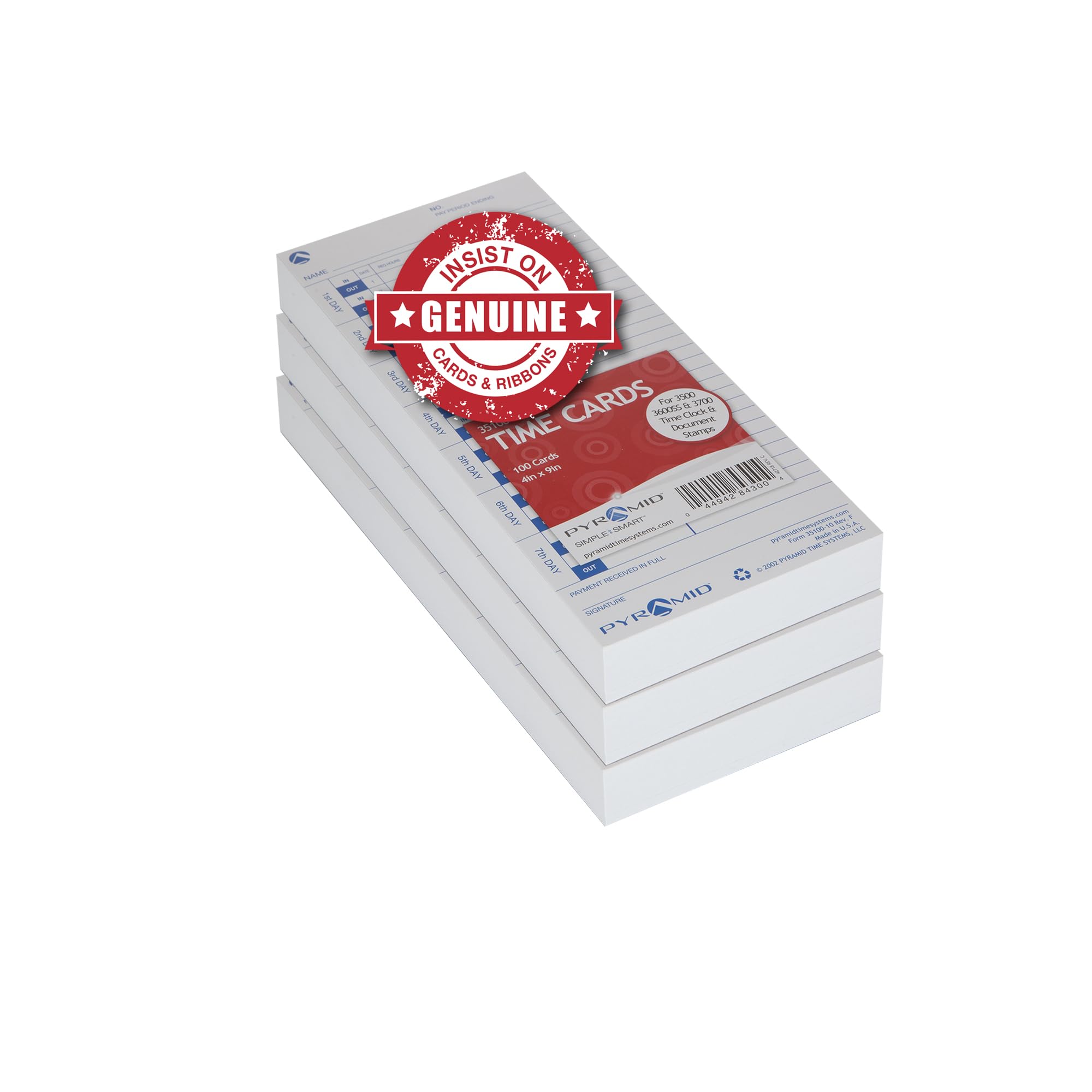 Pyramid Time Systems - 30% Recycled Time Cards (35100-10) For Pyramid Models 3500, 3500Ss, 3600Ss, And 3700 Time Clock And Docum
