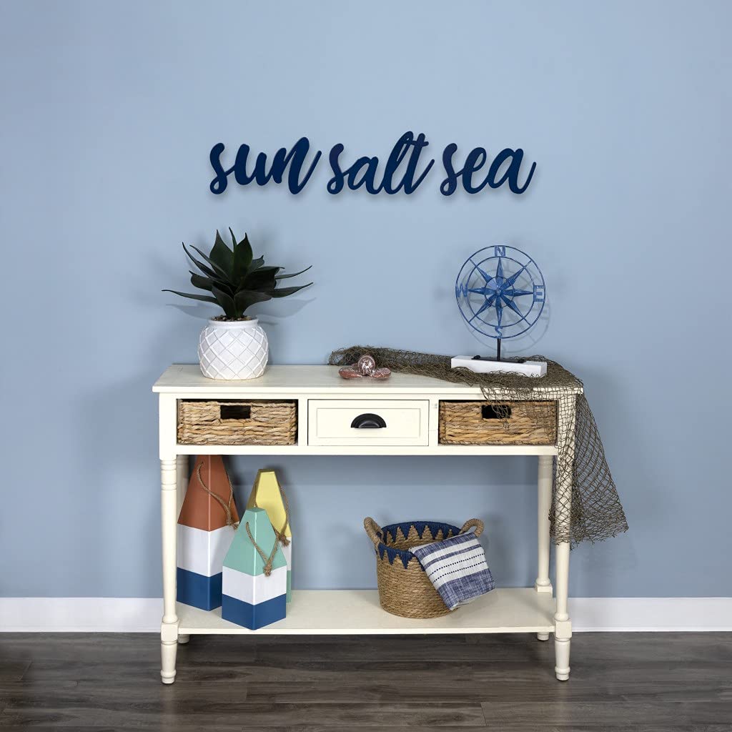 HomeRoots 100% Metal Blue Wooden Sun Salt Sea Wall Décor