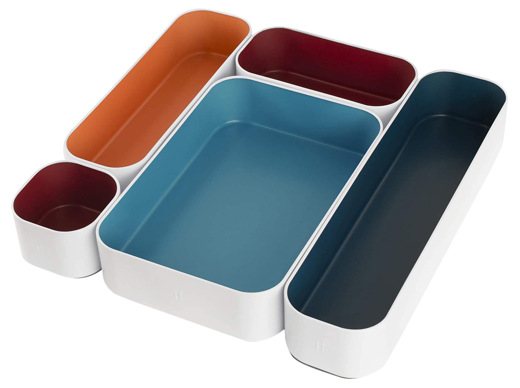 Three by Three Seattle 5 Piece Metal Organizer Tray Set for Storing Makeup, Stationery, Utensils, and More in Office Desk, Kitch